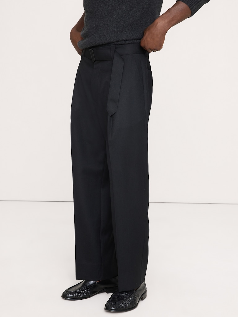 Loose Belted Twill Dress Pant