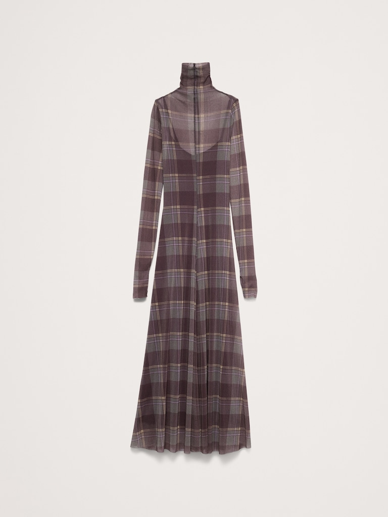 Mesh Long-Sleeve Maxi Dress