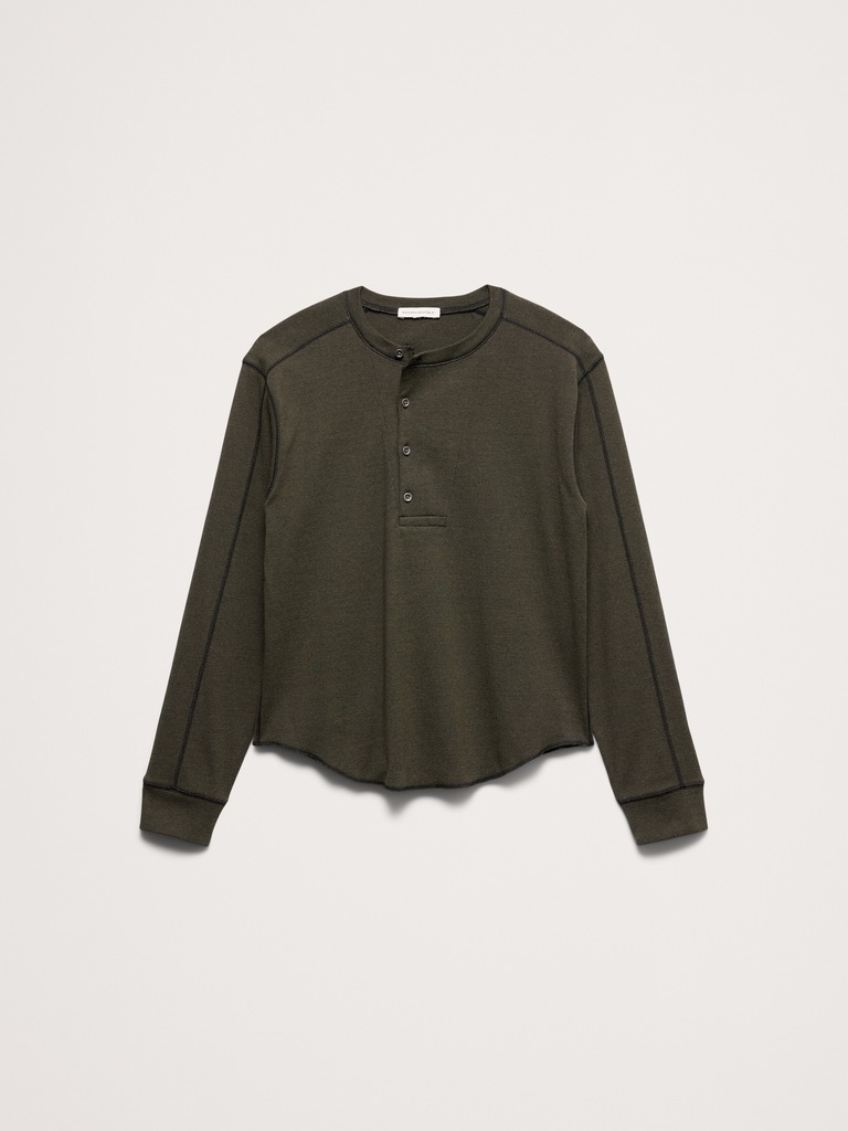 Ribbed Cotton Henley T-Shirt