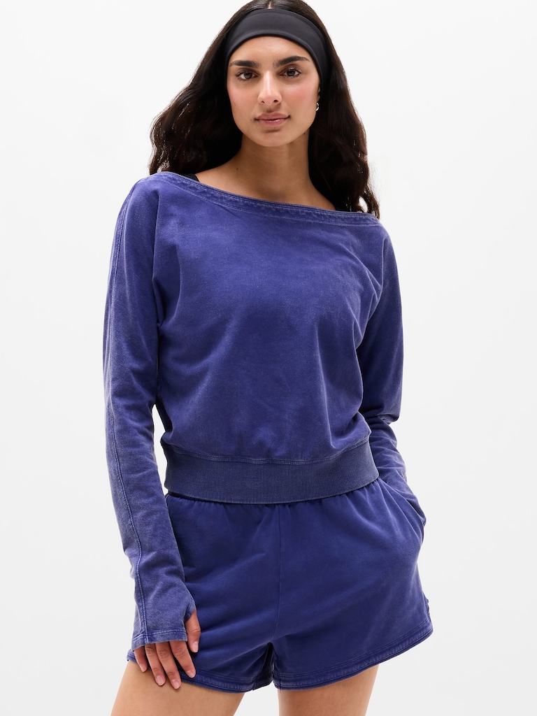 Airy Cotton Terry Snow Wash Boat Neck Sweatshirt