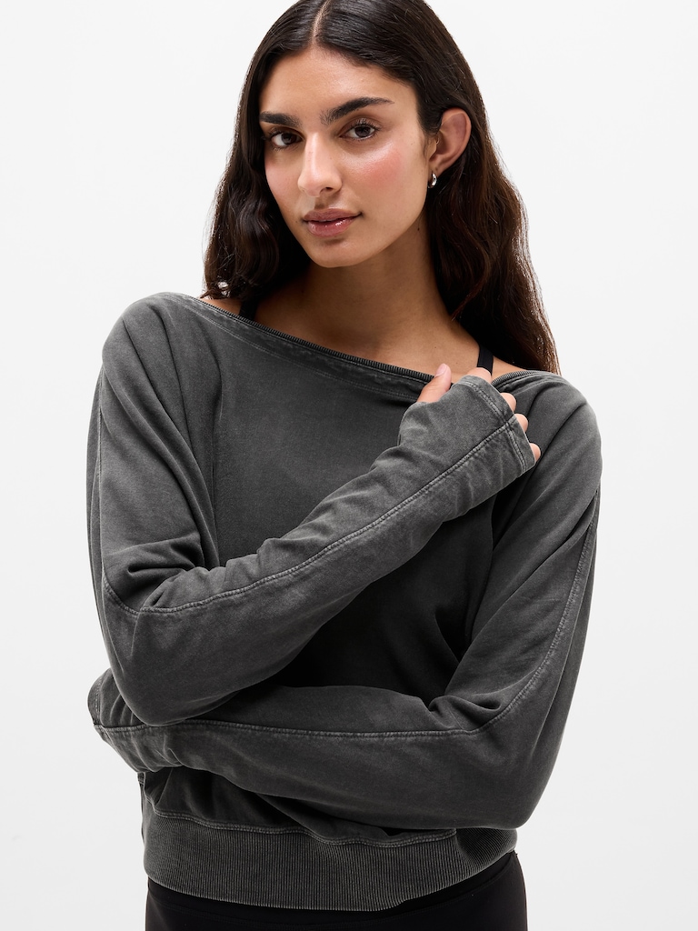 Airy Cotton Terry Snow Wash Boat Neck Sweatshirt