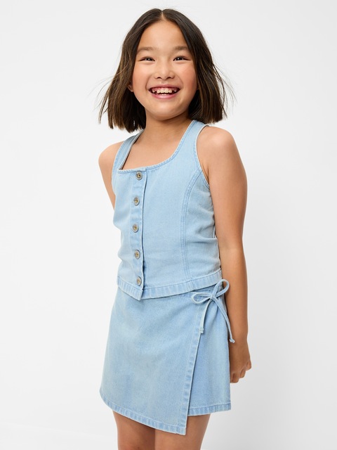 Wrap-Front Denim Skort for Girls