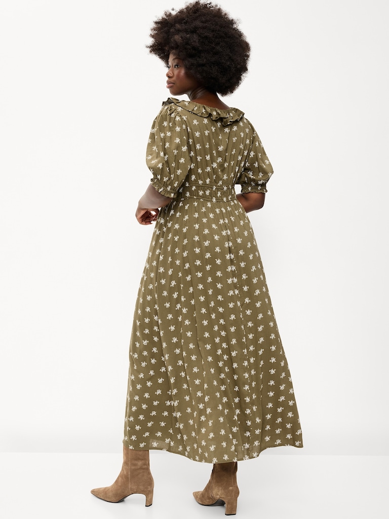 Ruffle-Collar Boho Maxi Dress