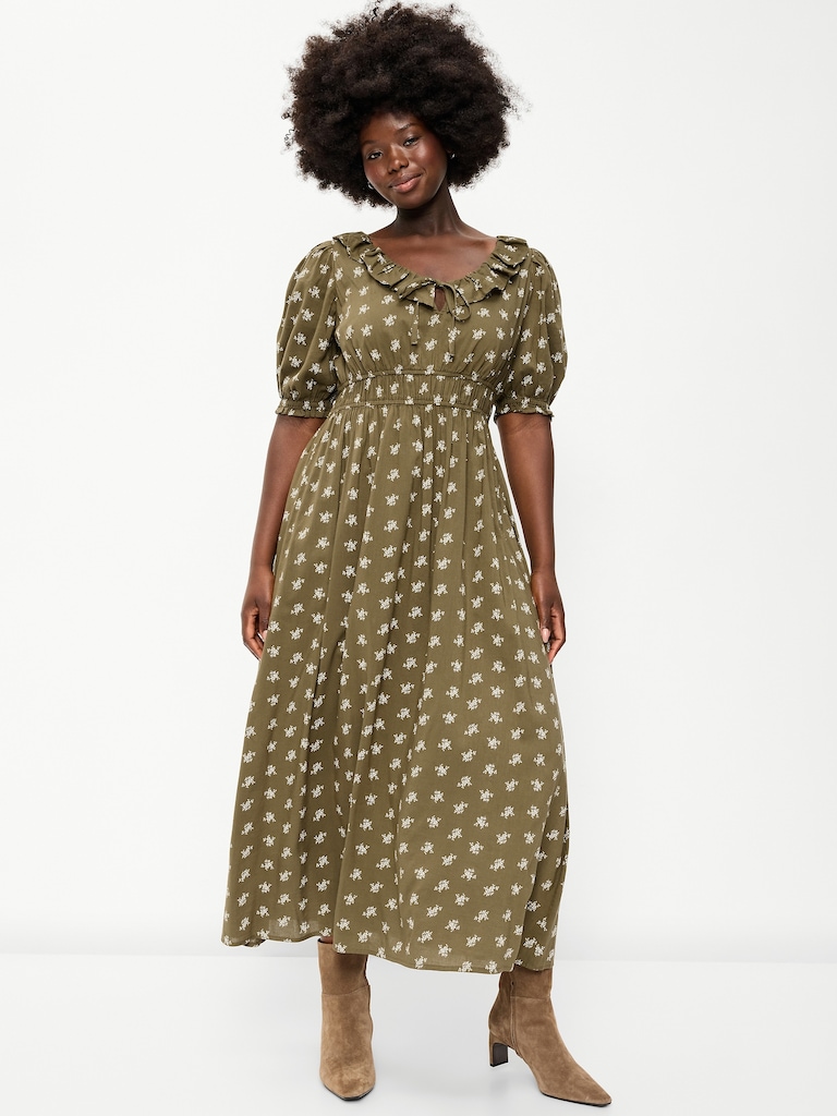 Ruffle-Collar Boho Maxi Dress