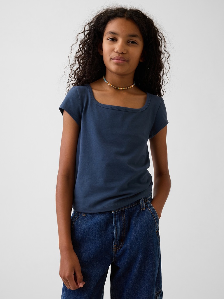 T-shirt moulant à encolure carrée en jersey pour Enfant