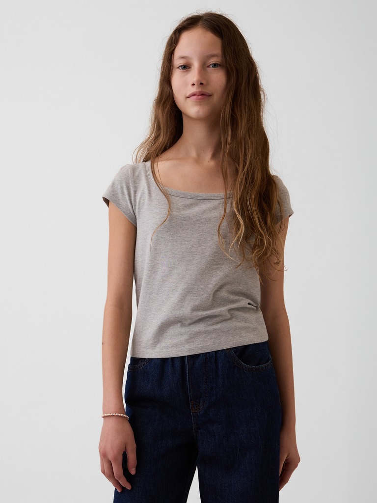 T-shirt moulant à encolure carrée en jersey pour Enfant