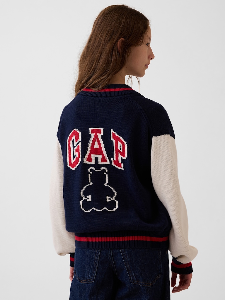 Kids 100% Cotton Relaxed Varsity Sweater Jacket