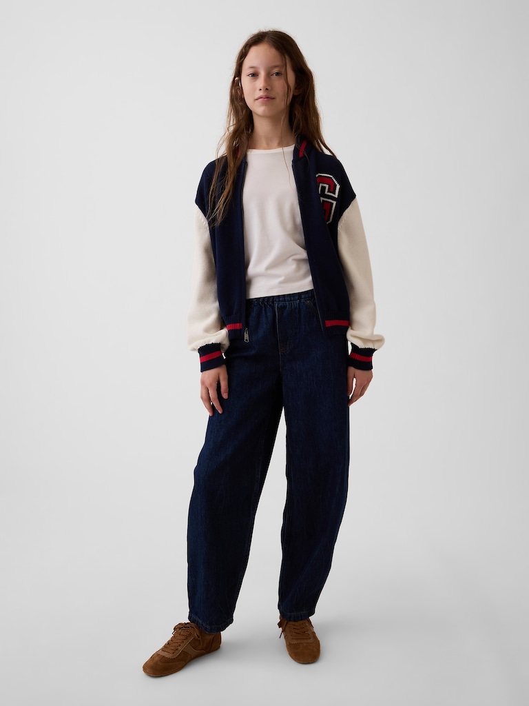 Kids 100% Cotton Relaxed Varsity Sweater Jacket