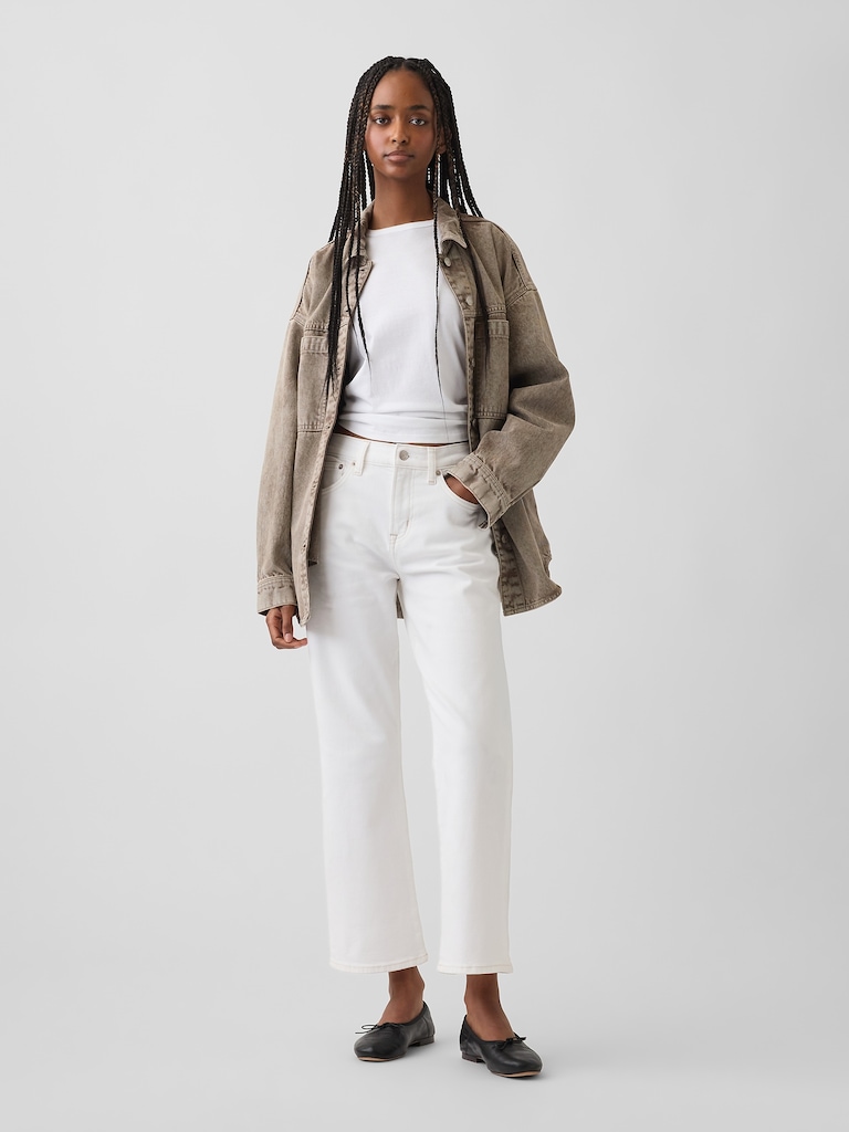 Mid Rise Relaxed Flare Crop Jeans