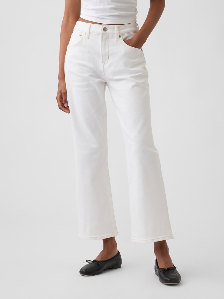 Mid Rise Relaxed Flare Crop Jeans