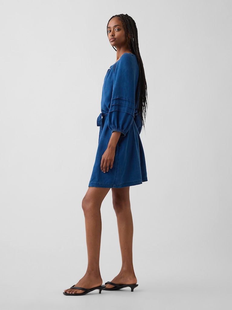 Denim Tie-Waist Mini Shirtdress