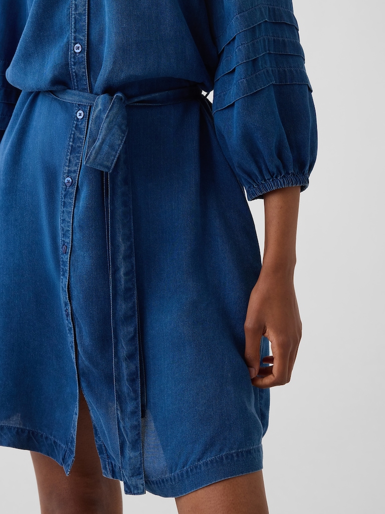 Denim Tie-Waist Mini Shirtdress