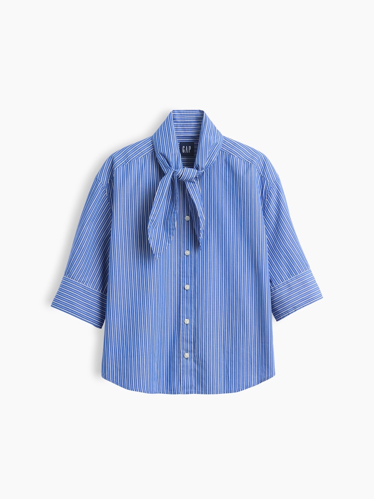 Organic Cotton Poplin Tie-Neck Shirt