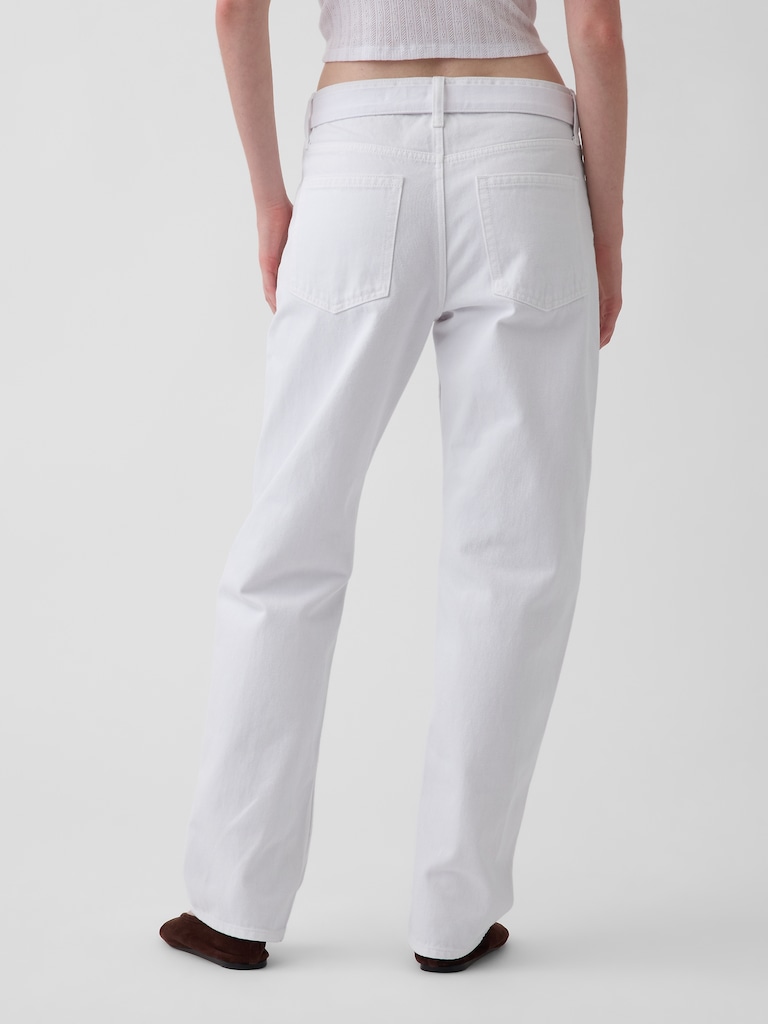Mid Rise Belted Straight Taper Jeans