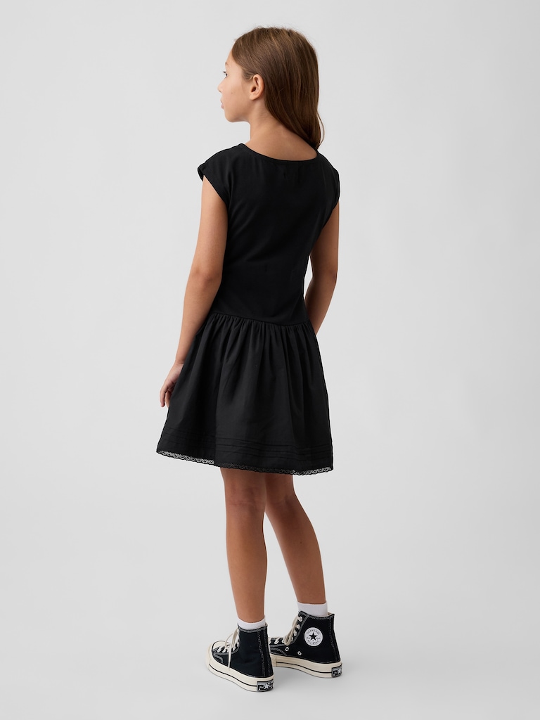Kids Mixed Media Drop-Waist Dress