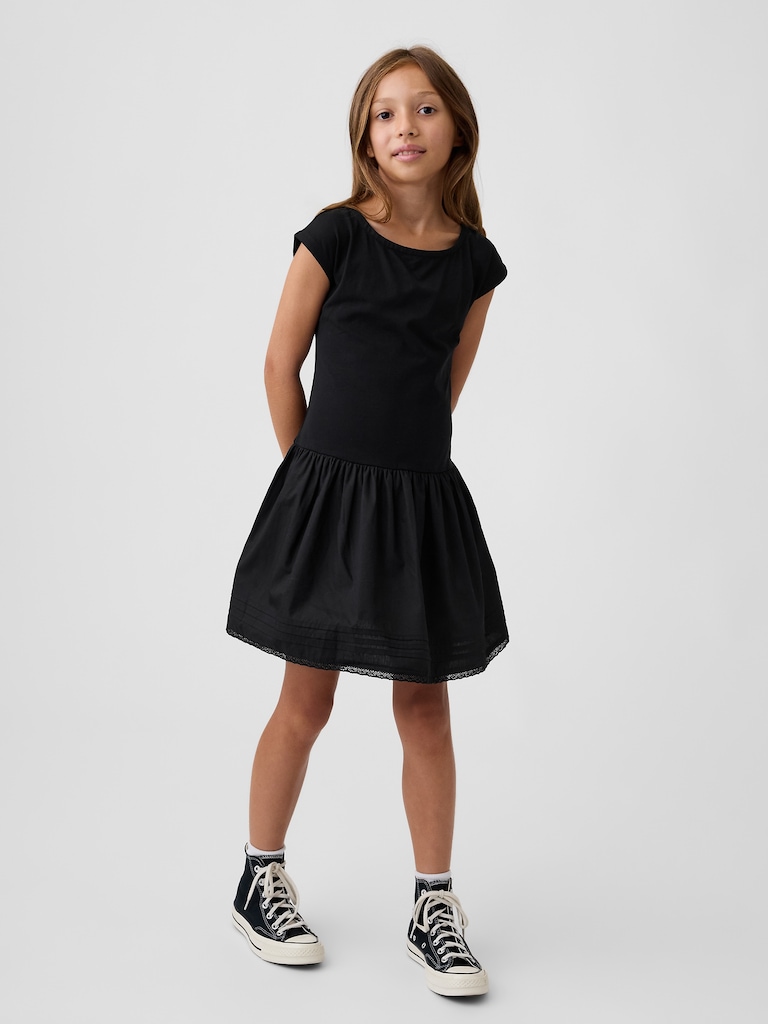 Kids Mixed Media Drop-Waist Dress