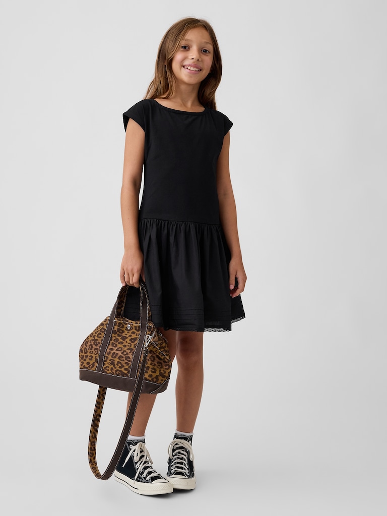 Kids Mixed Media Drop-Waist Dress