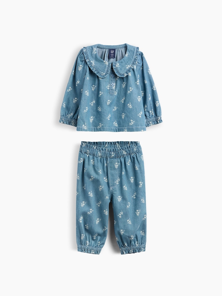 Baby Floral Denim Outfit Set
