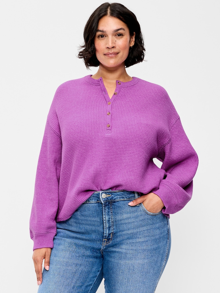 Long-Sleeve Crew-Neck Henley T-Shirt