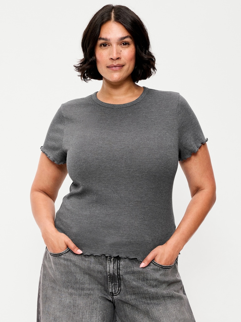 Fitted Waffle-Knit Cropped T-Shirt