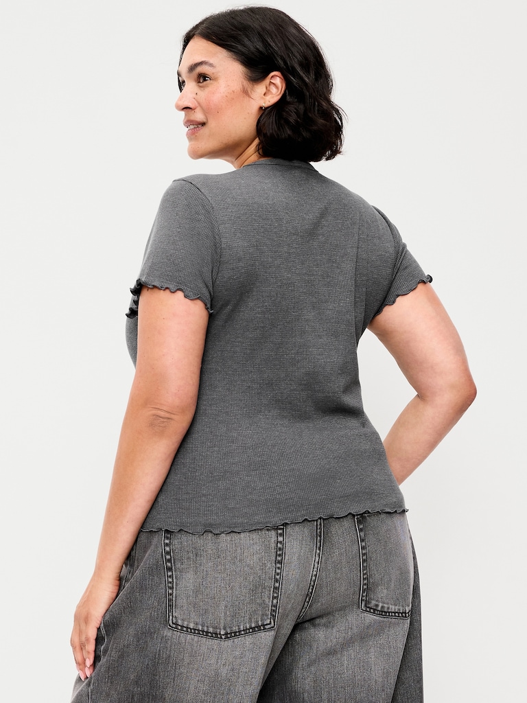Fitted Waffle-Knit Cropped T-Shirt