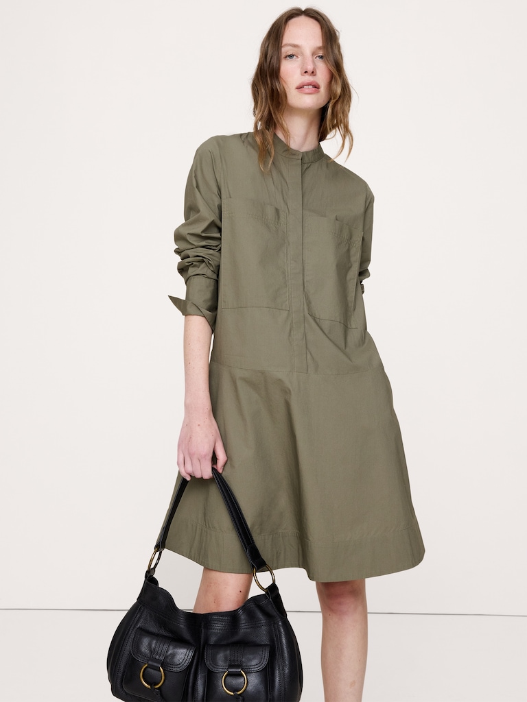 Cotton Trapeze Mini Shirt Dress