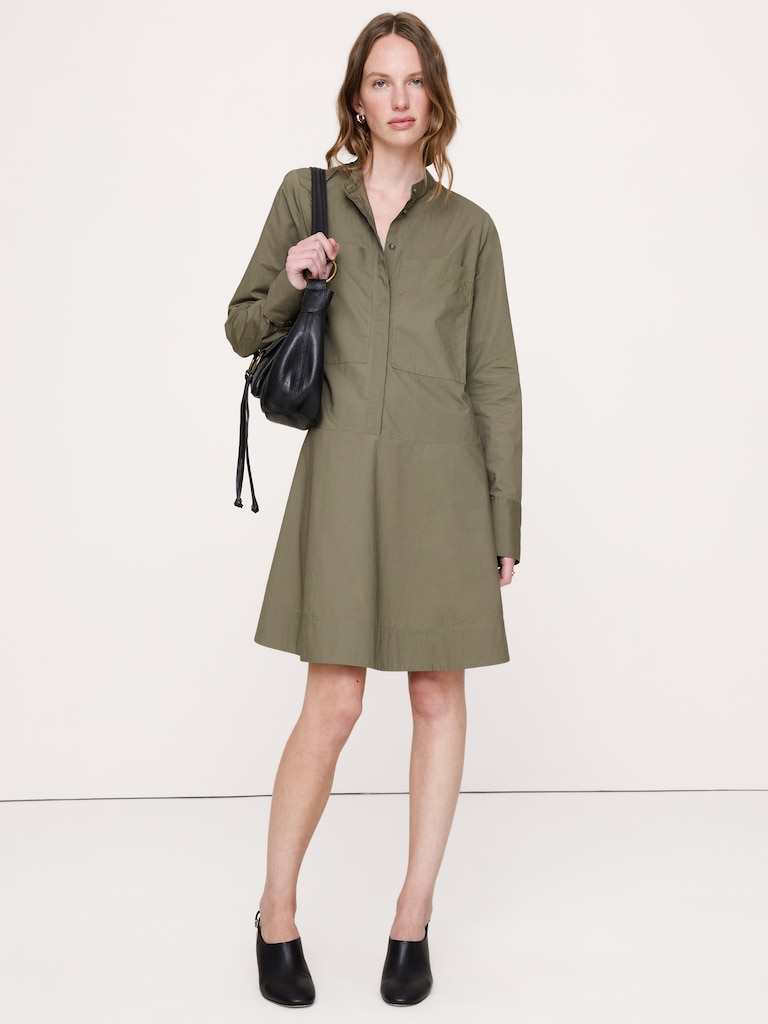 Cotton Trapeze Mini Shirt Dress