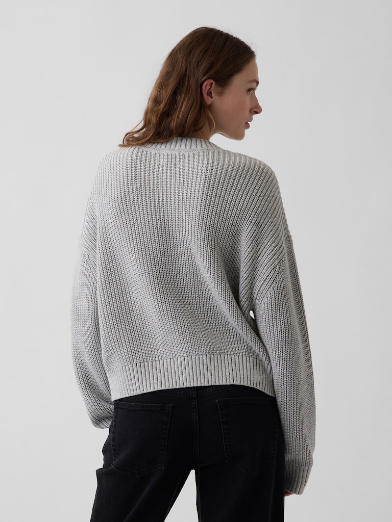 100% Cotton Oversized Shaker V-Neck Sweater