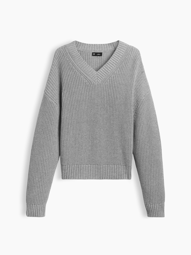 100% Cotton Oversized Shaker V-Neck Sweater