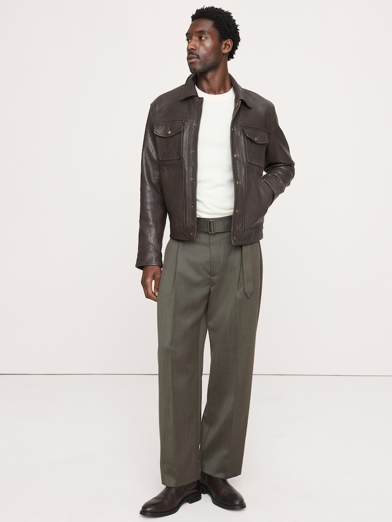 Loose Belted Twill Dress Pant