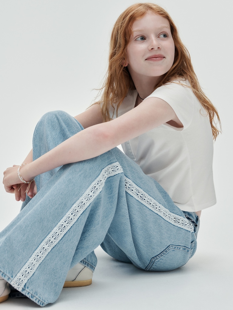 Kids Low Rise Lace-Trim Baggy Jeans