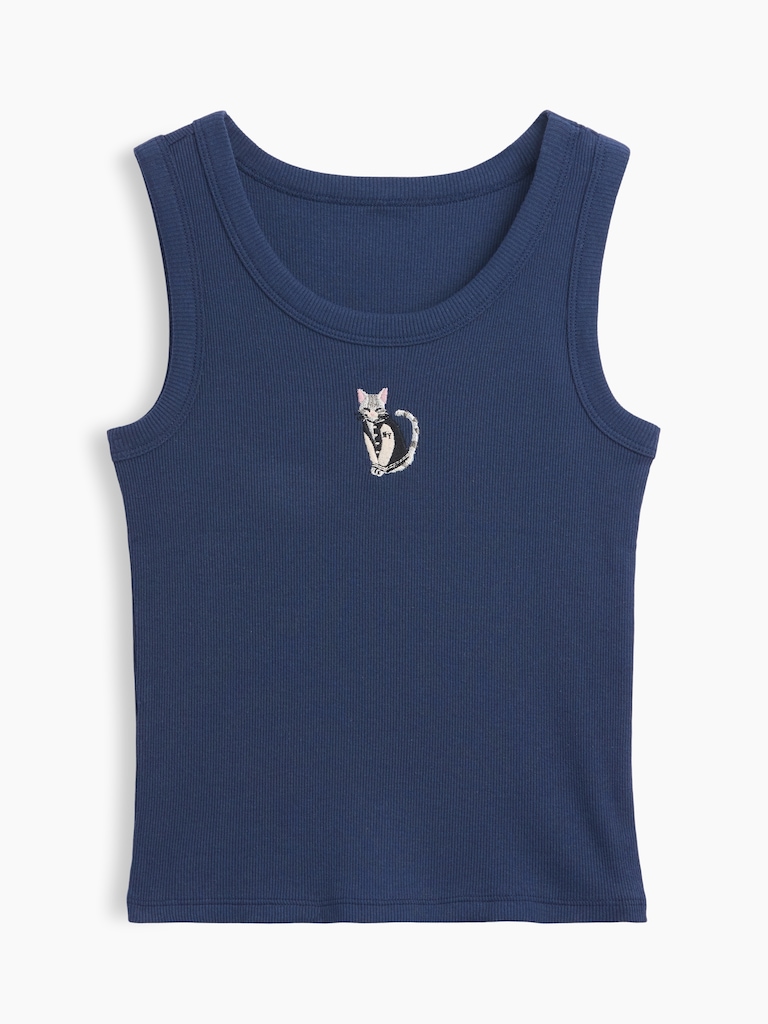 Kids Rib Embroidered Graphic Tank Top