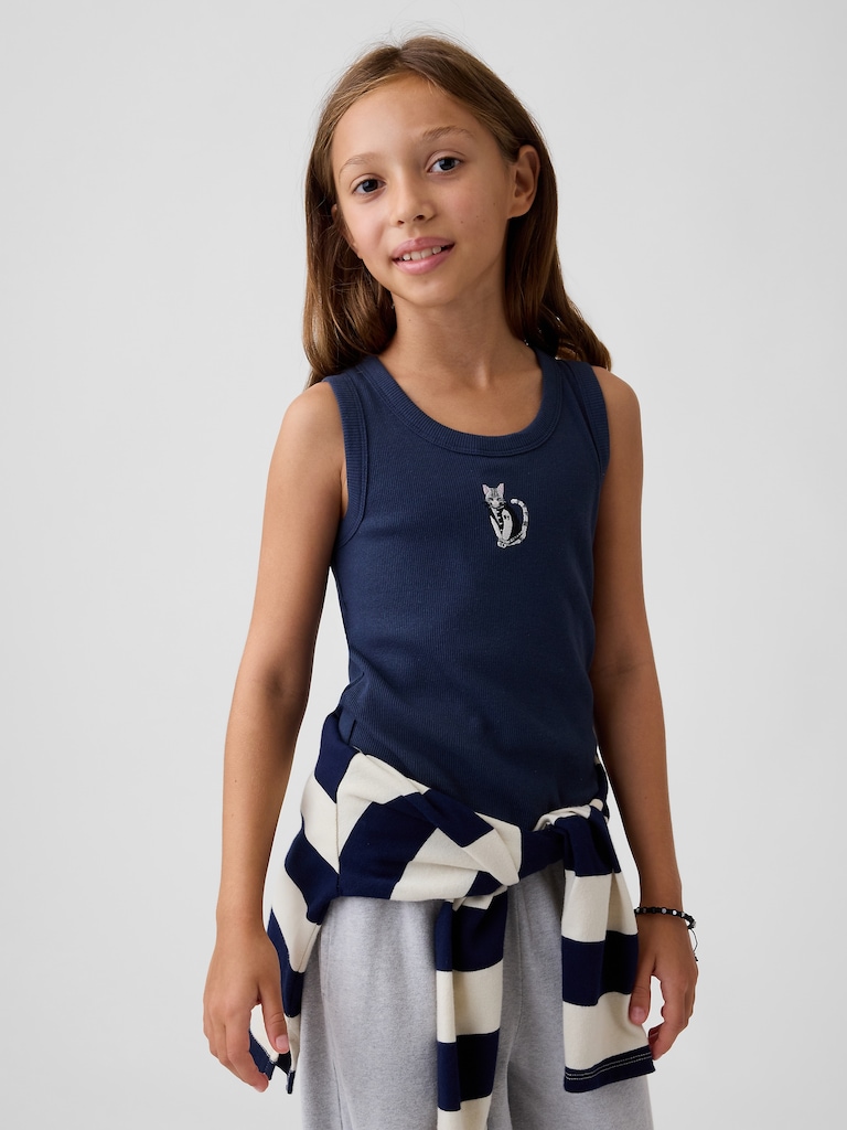 Kids Rib Embroidered Graphic Tank Top
