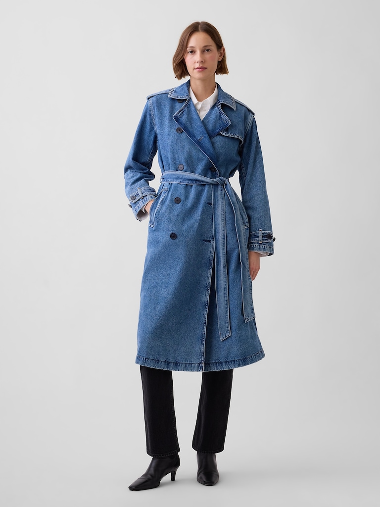 Longline Icon Denim Trench Jacket