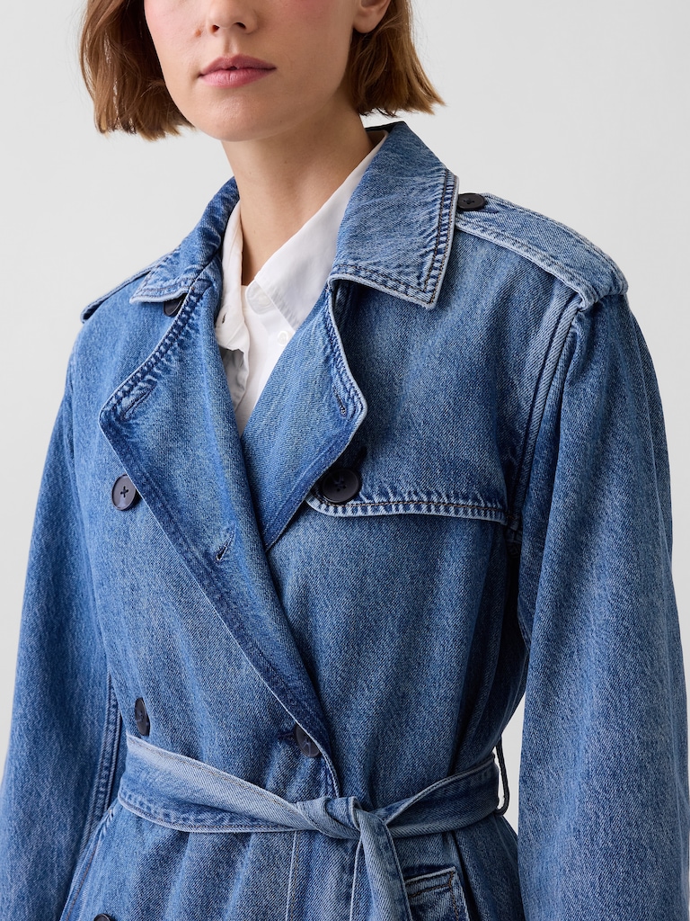 Longline Icon Denim Trench Jacket