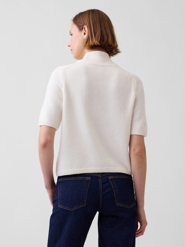 CashSoft Mockneck Elbow-Sleeve Sweater