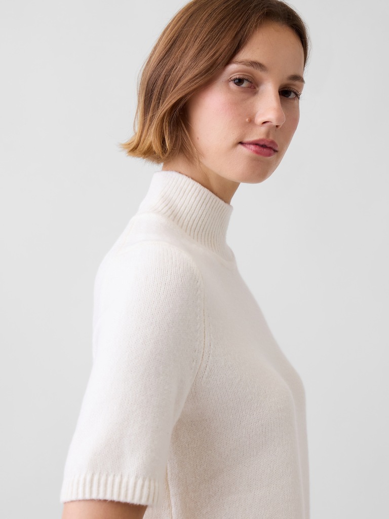 CashSoft Mockneck Elbow-Sleeve Sweater