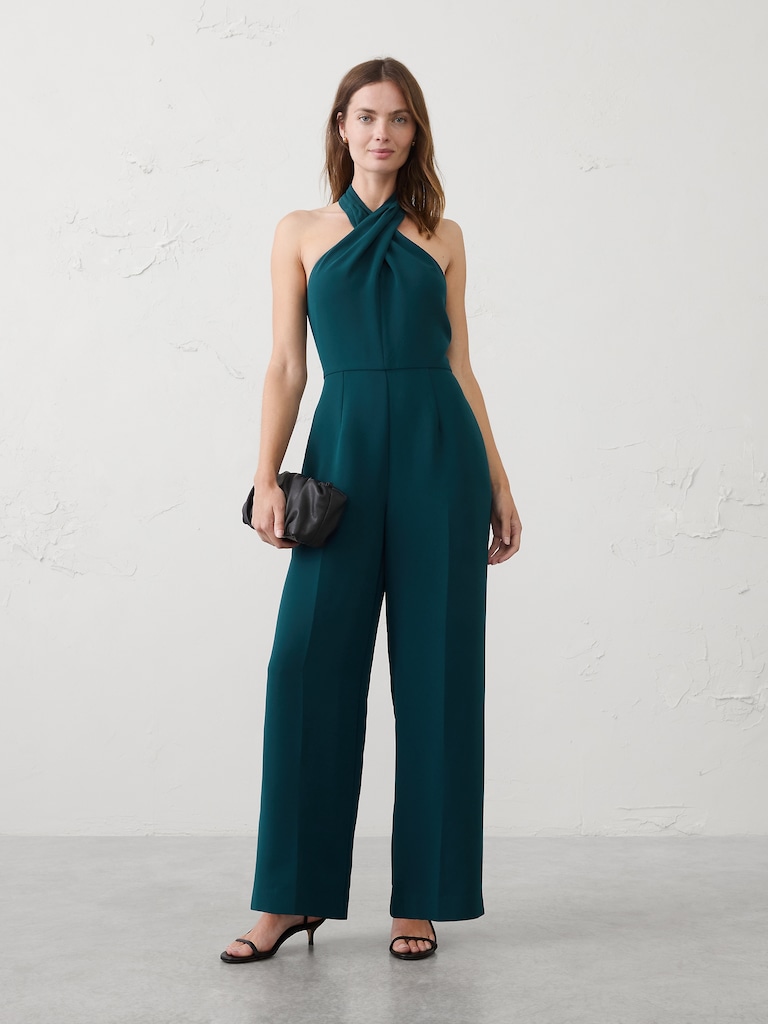 Tailored Crossed-Halter Jumpsuit