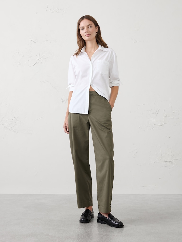 Barrel-Leg High-Rise Twill Pleated Utility Pant