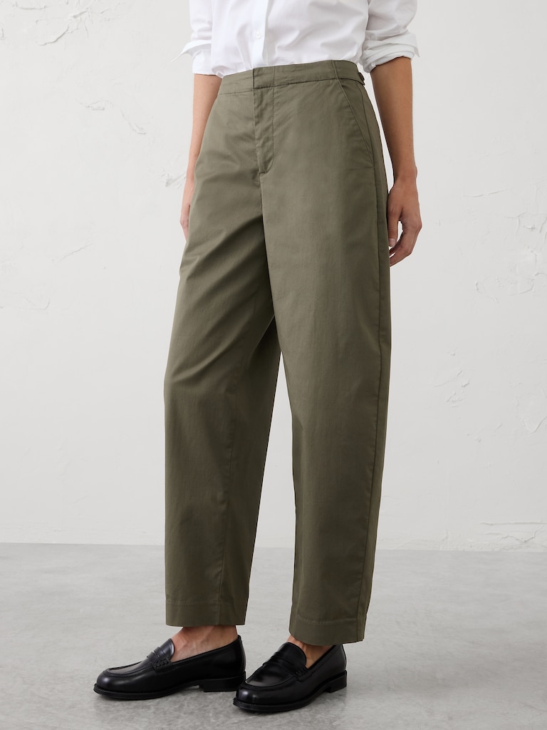 Barrel-Leg High-Rise Twill Pleated Utility Pant