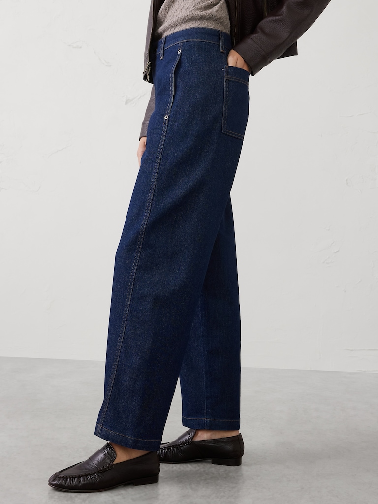 Barrel-Leg Mid-Rise Seamed Jean