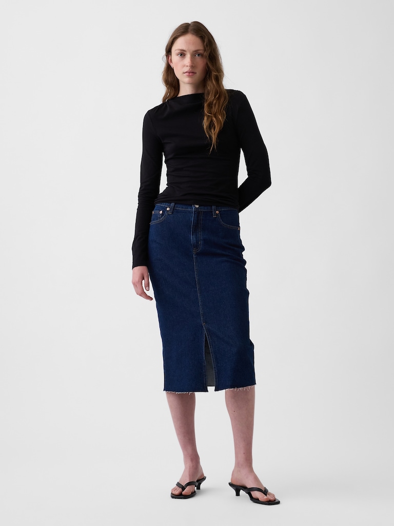 CloseKnit Jersey Funnel-Neck Ruched T-Shirt
