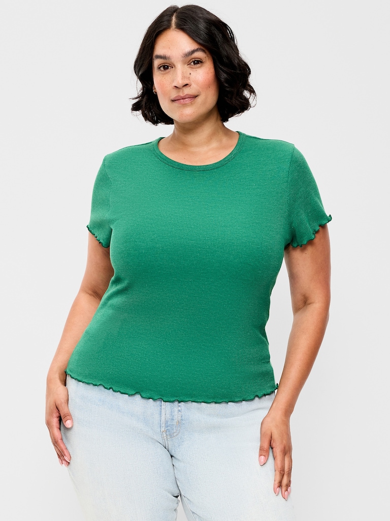 Fitted Waffle-Knit Cropped T-Shirt