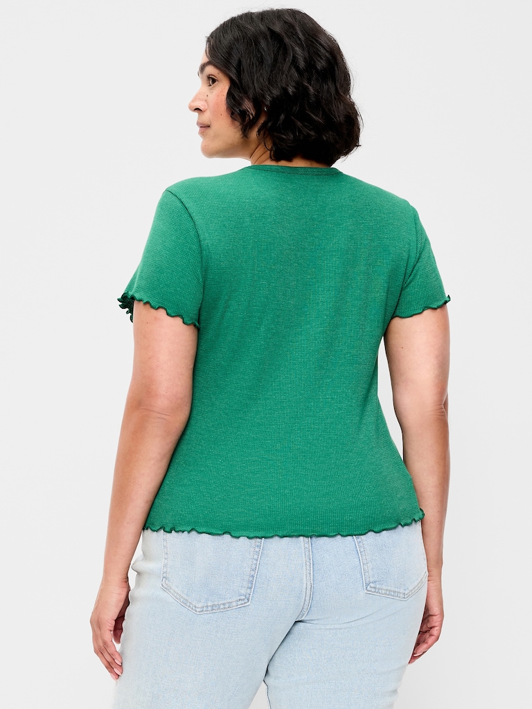 Fitted Waffle-Knit Cropped T-Shirt