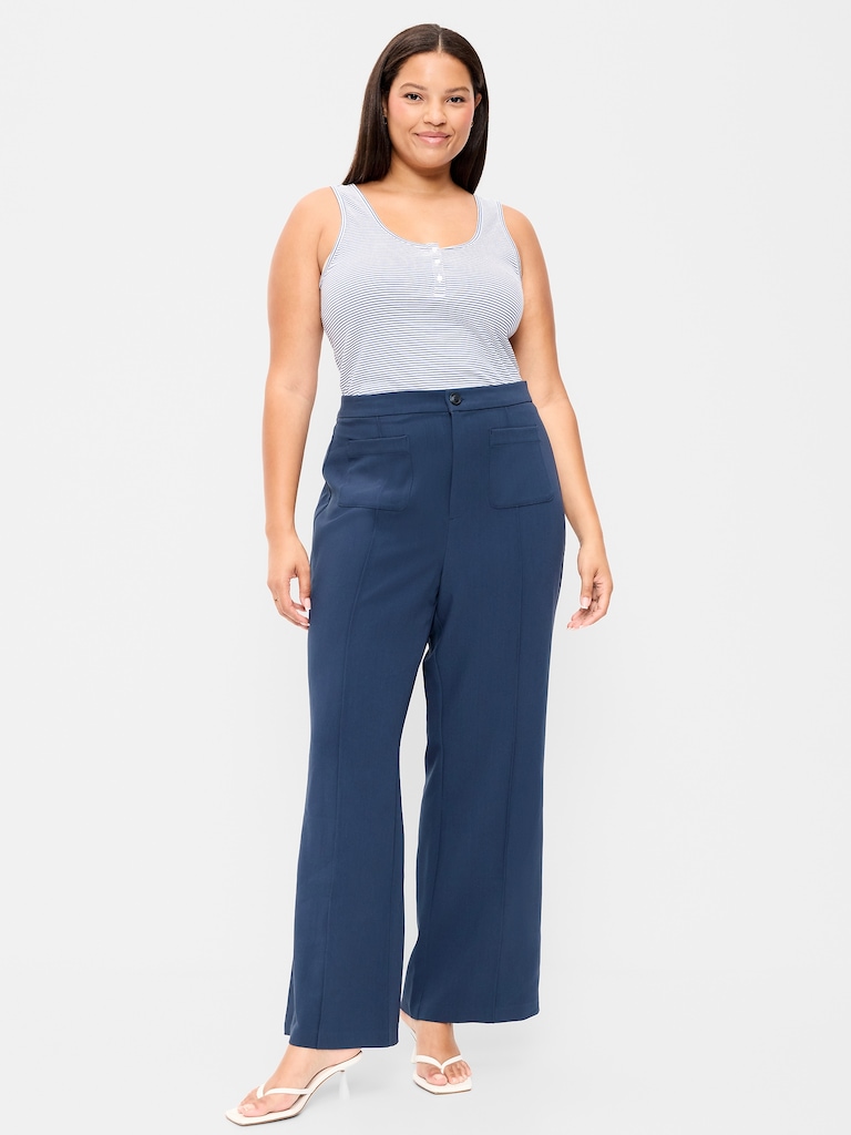 High-Waisted Patch Pocket Flare Pants