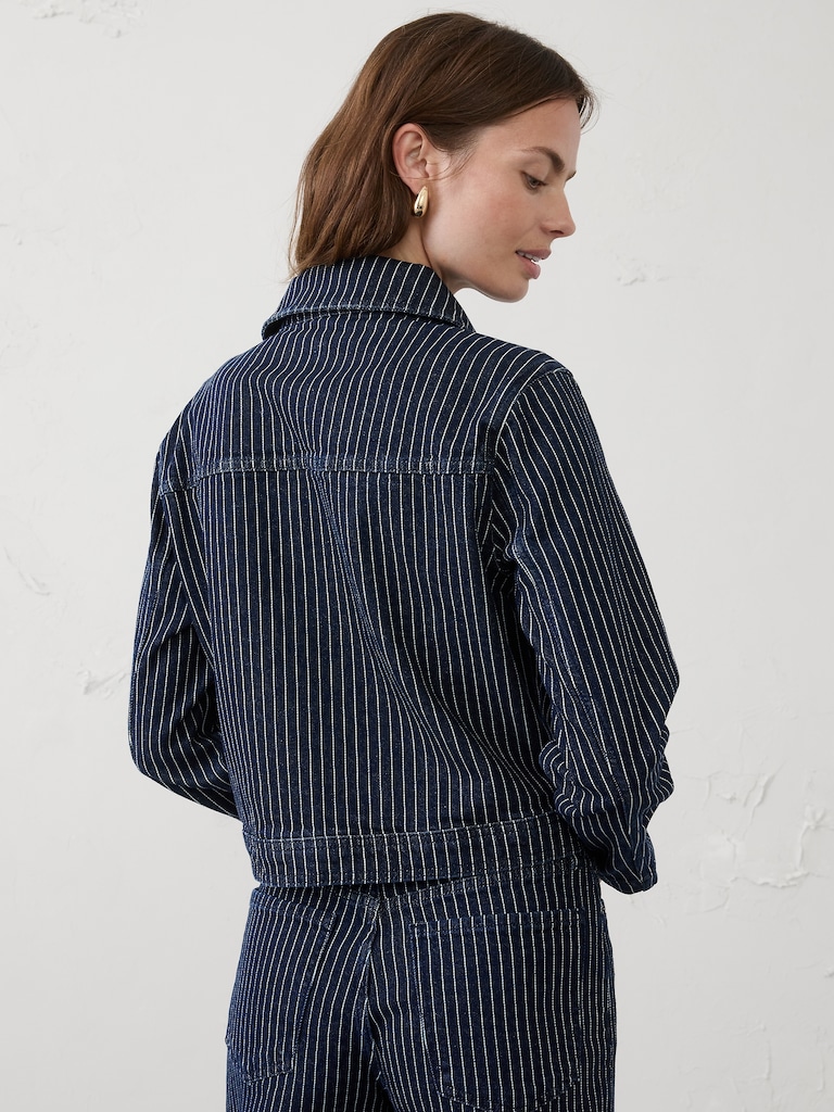 Denim Pinstriped Cropped Jacket