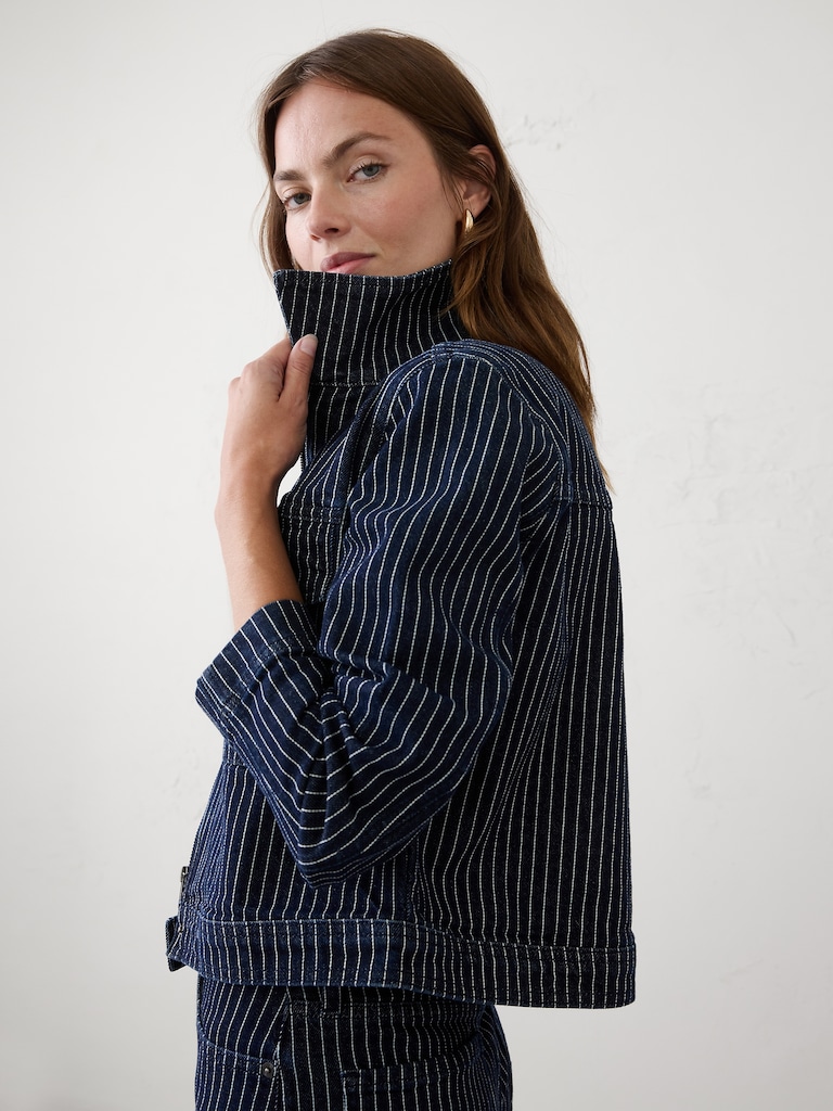 Denim Pinstriped Cropped Jacket