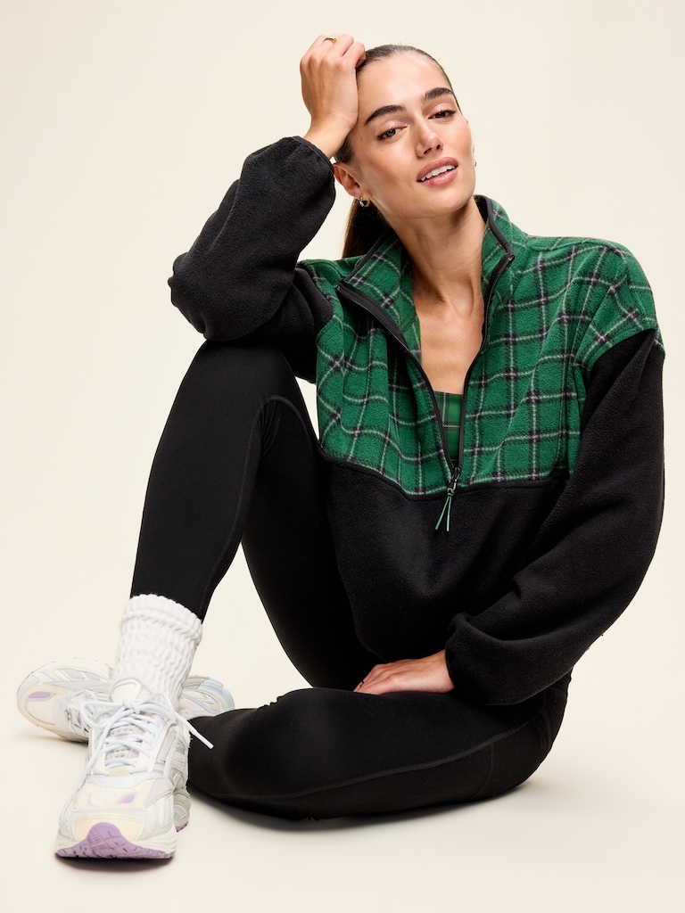 Oversized Half-Zip Cropped Fleece Sweatshirt