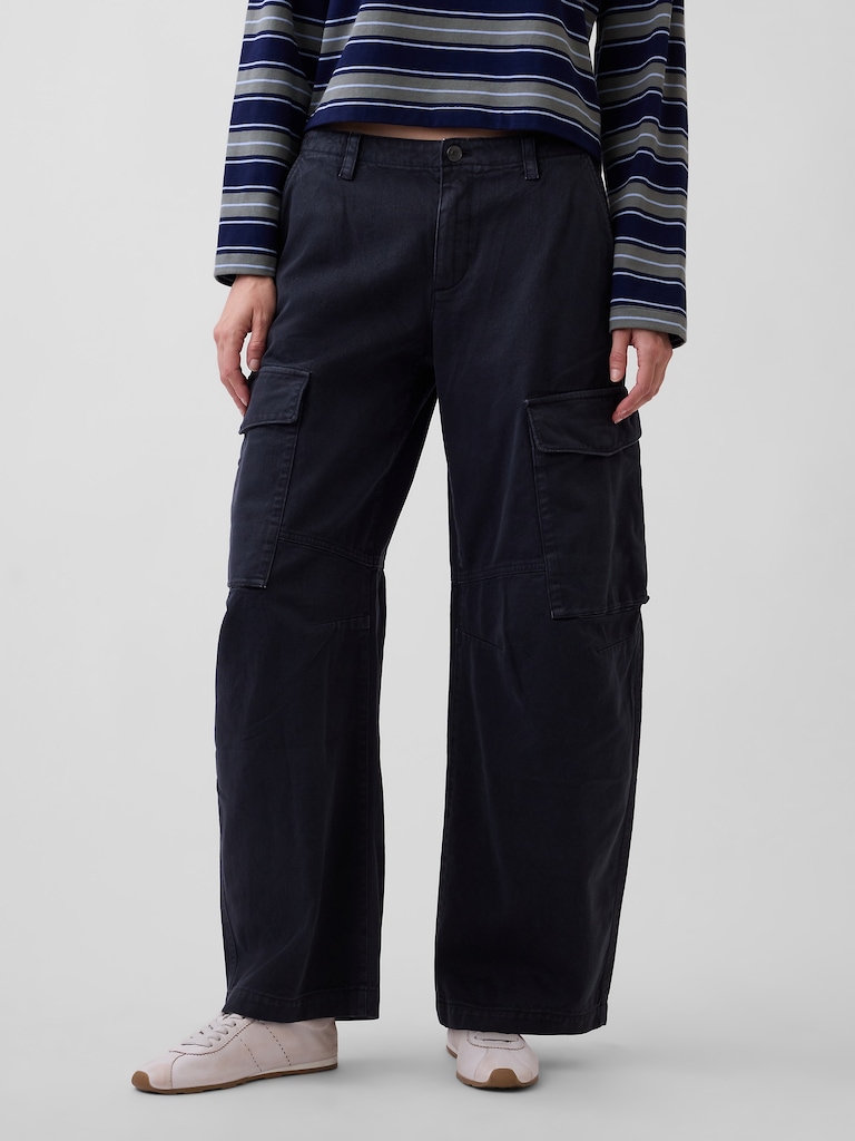 Low Rise Twill Baggy Barrel Cargo Pants