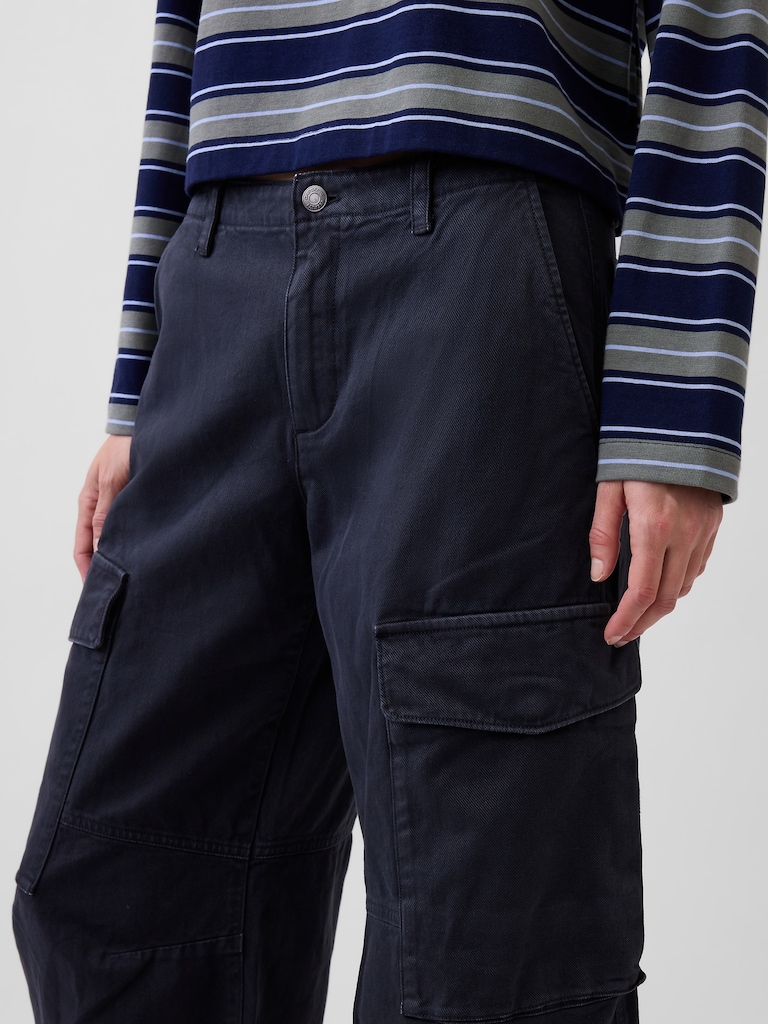 Low Rise Twill Baggy Barrel Cargo Pants